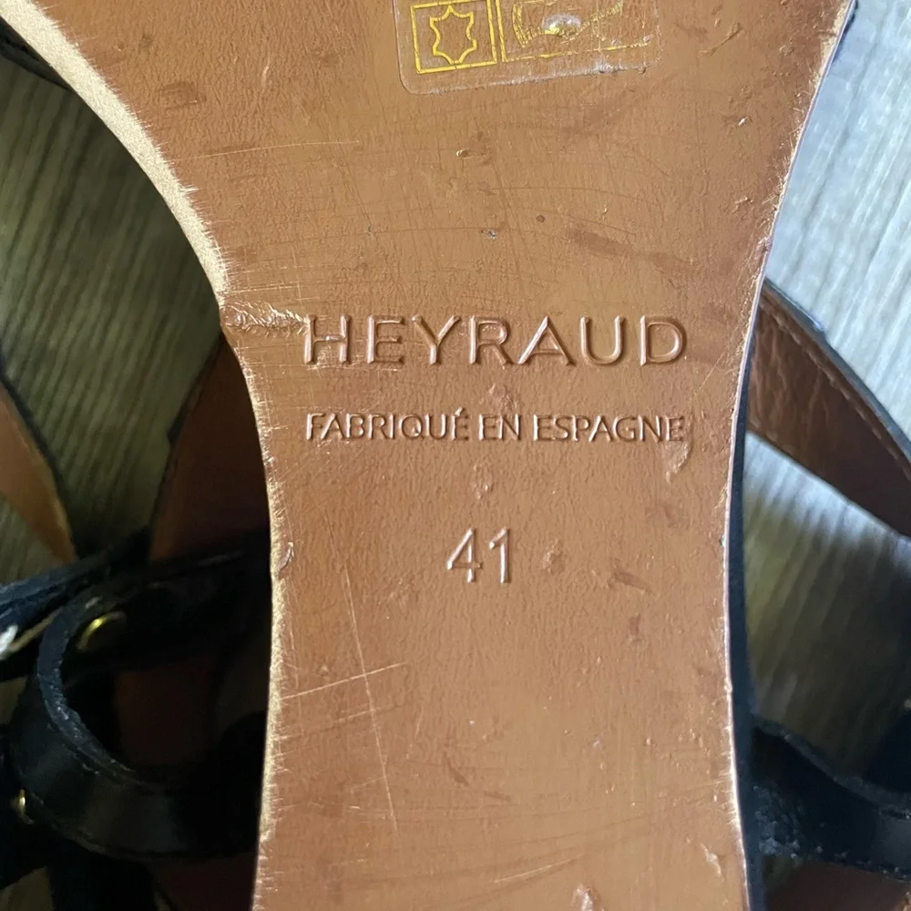Heyraud Paris Black Leather Women's Sandals